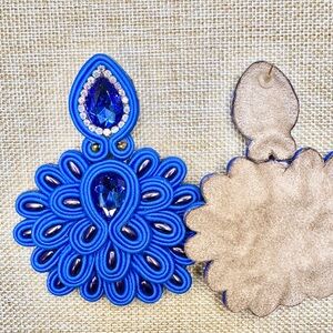 Cobalt Blue Crystal Soutache Handmade Statement Earrings